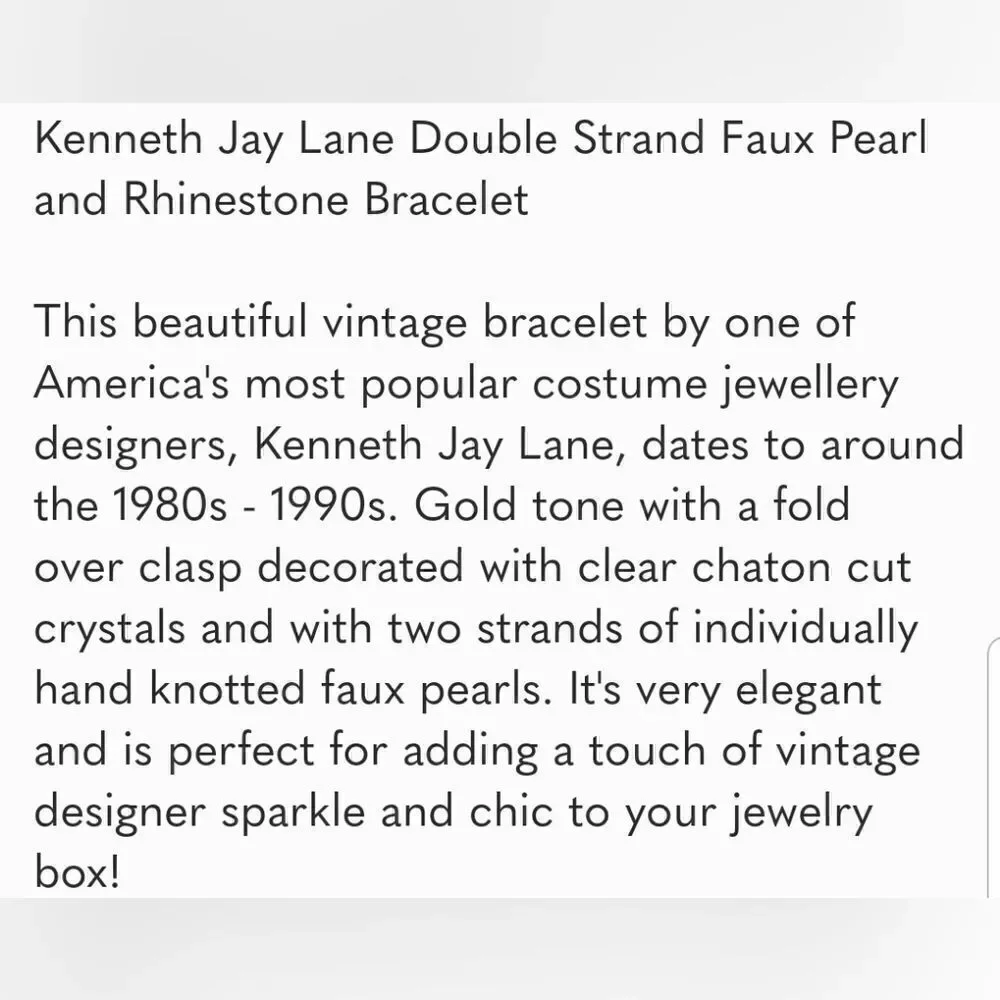 KENNETH J LANE PEARLS AND RHINESTONES DOUBLE ROW BRACELET!!!  BEAUTIFUL!!! - Picture 2 of 7